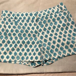 LOFT Teal and cream Geometric Shorts size 6